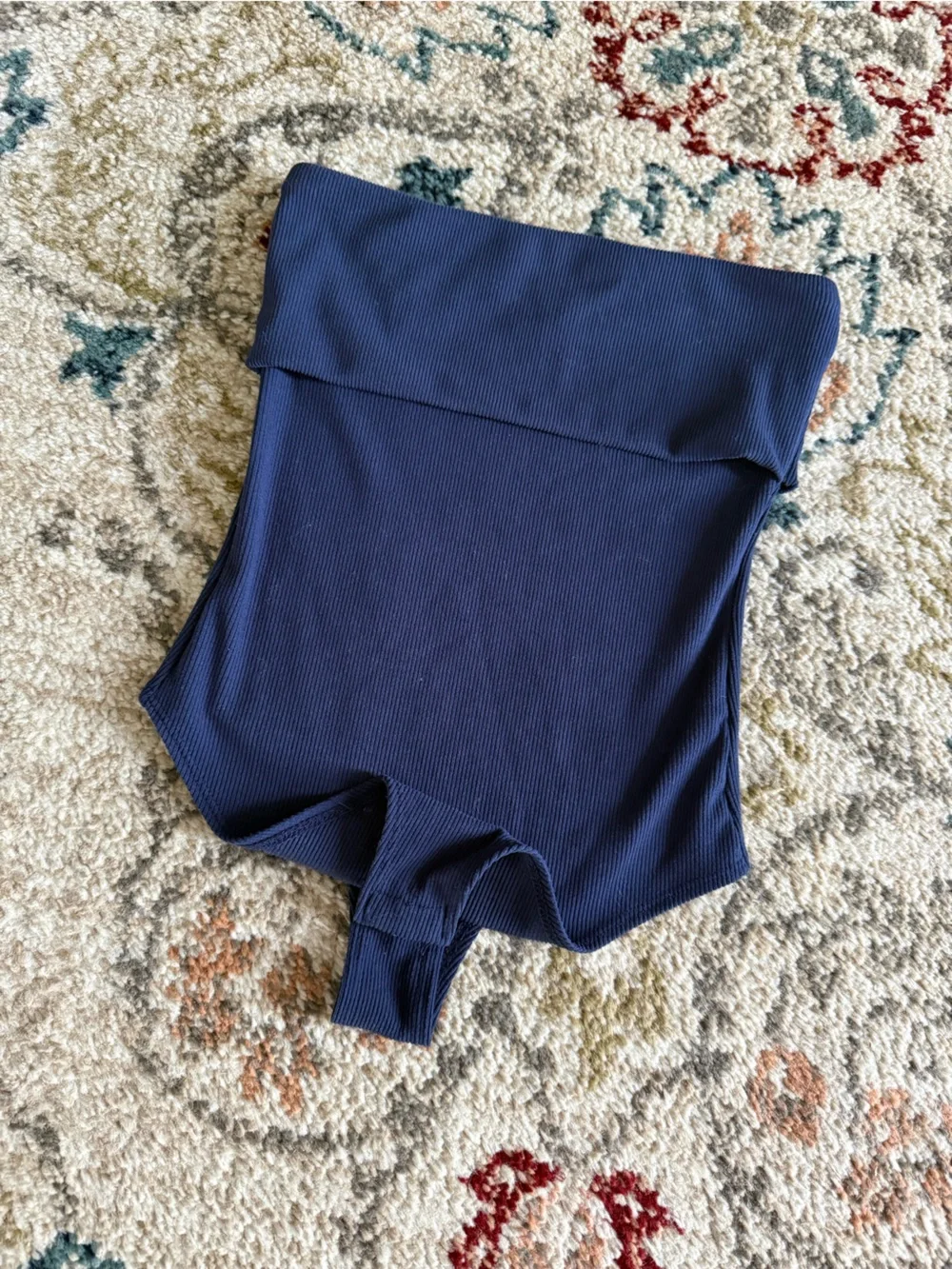 Woman’s Navy Blue One-Piece Tube Top Bodysuit, Snap Closure, Thong, Size Small